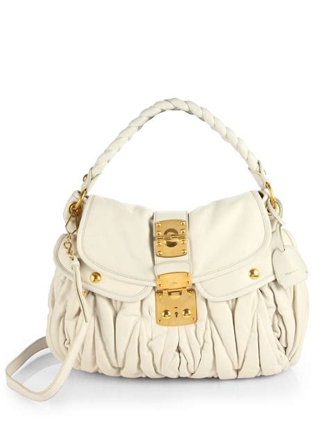 miu miu matelassé leather shoulder bag|White Matelassé Nappa Leather Shoulder Bag .